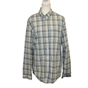 J Crew Mens Plaid button down shirt LS Blue Flex Washed Sz M